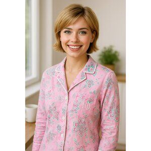 Lauren Ralph Lauren Pink Paisley Cotton Blend Pajama Set With Monogram PS